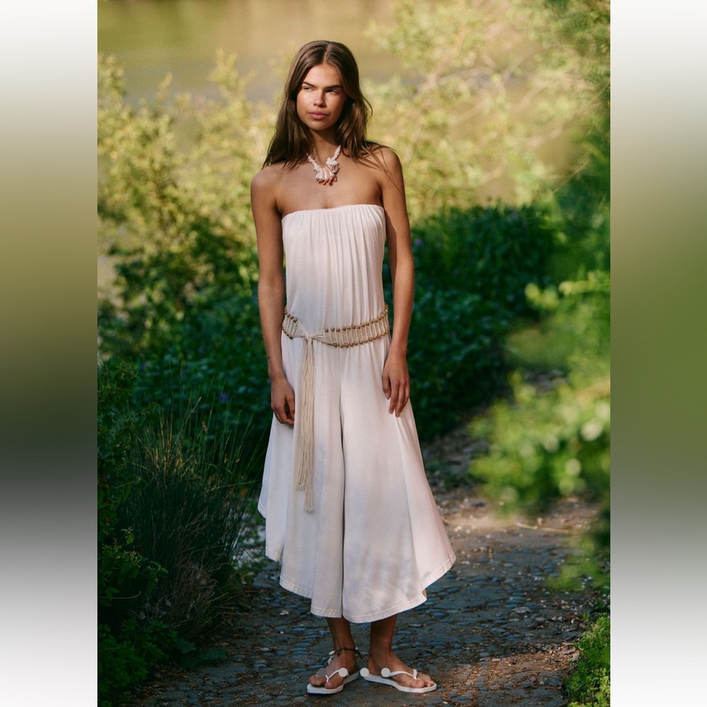 Free People Cream Strapless Jumpsuit